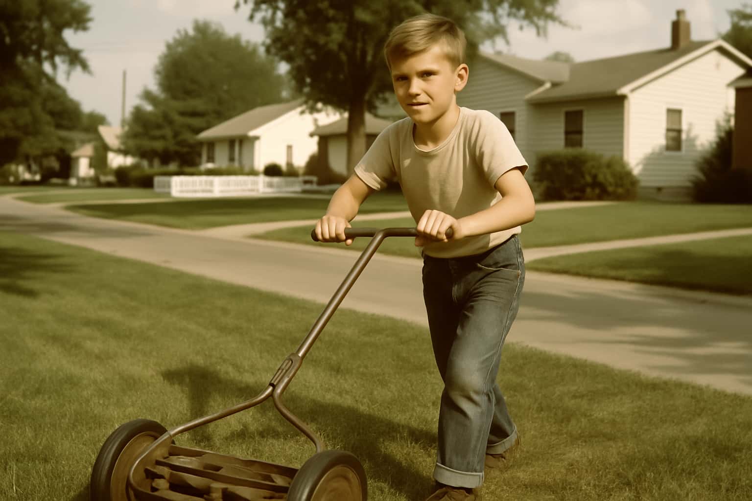 Kenny Troutt mowing lawns
